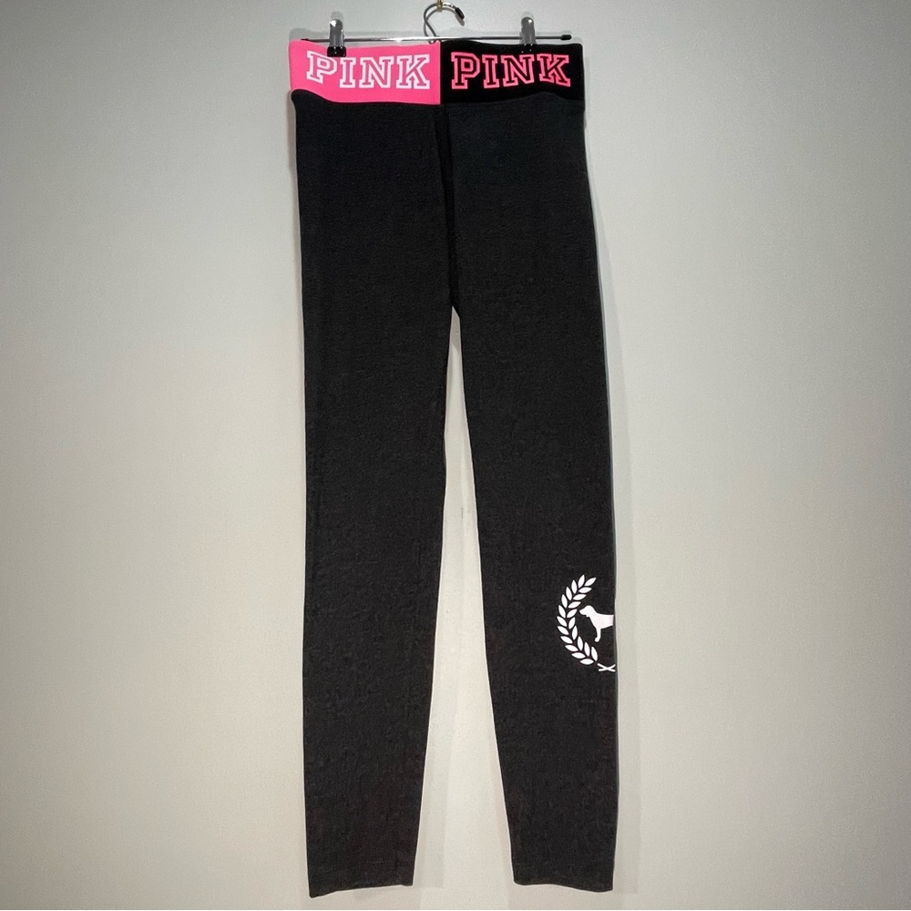 PINK Victoria's Secret Yoga Blk Heather w/ Black & Bright Pink Waist Size Small